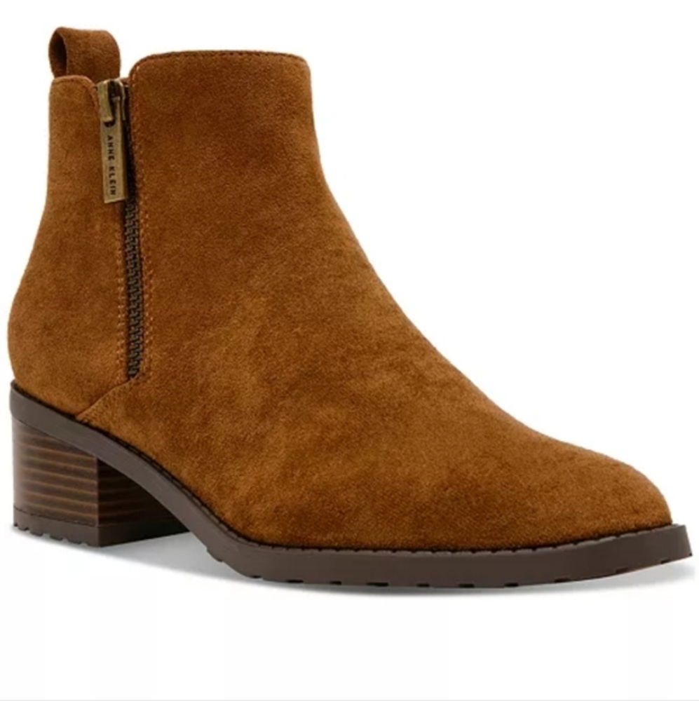 Anne Klein Sakara brown tobacco Side Zip Ankle boots Booties size 10.5 brand new